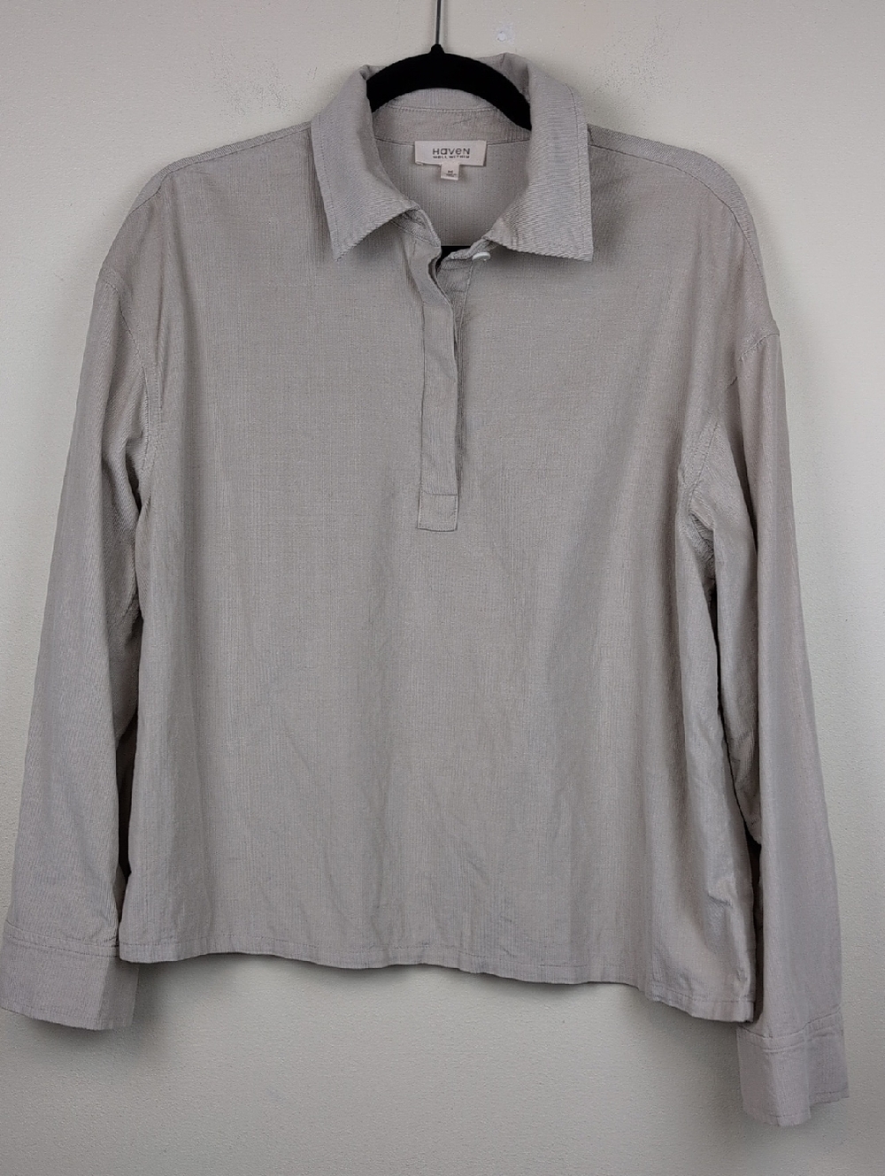 Haven Well Within Tan Corduroy Organic Cotton Long Sleeve Popover Blouse Top